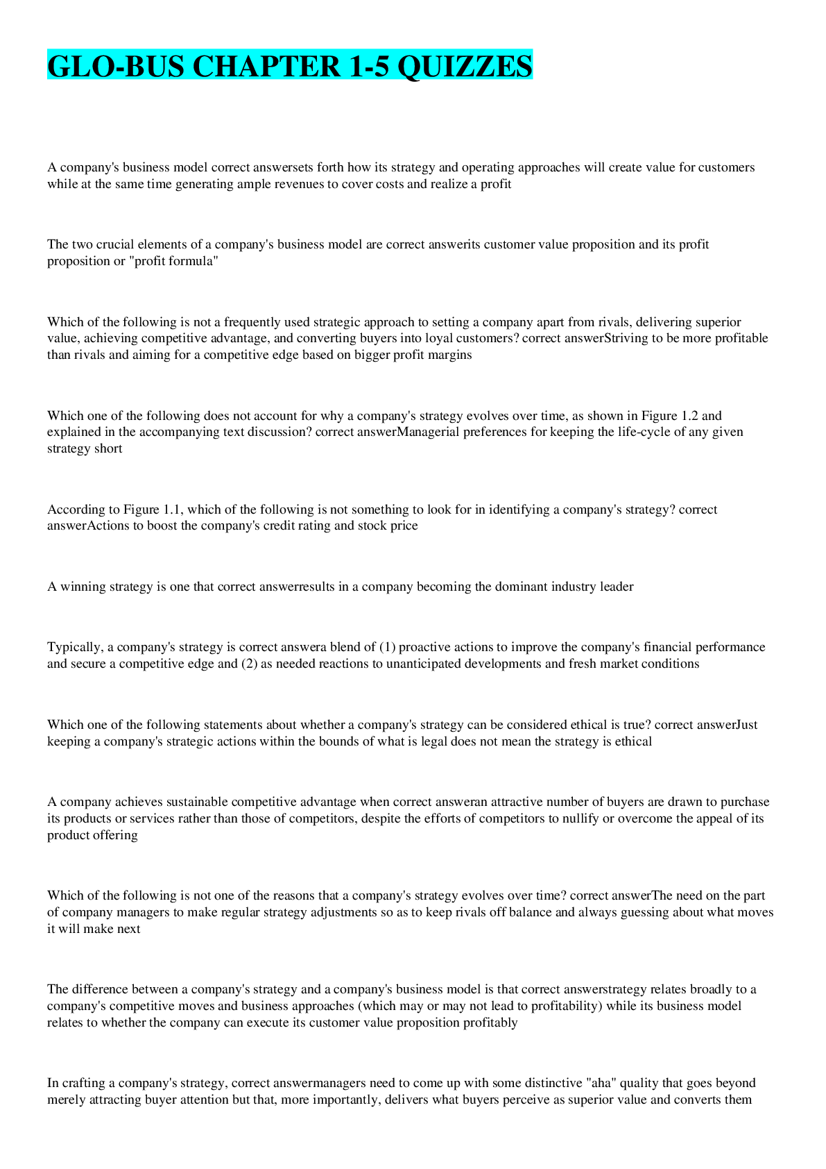 Preview image of GLO-BUS Chapter 1-5 Quizzes  full covered2022/2023 document